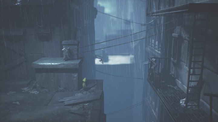 Then you must grab the lever and move the hanger closer to Six, so she can grab onto it - Little Nightmares 2: Crossing the city - a guide, walkthrough - Chapter 4 - Getting to the Tower - Little Nightmares 2 Guide