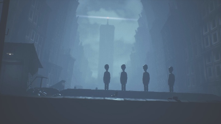 After you land on the roof, you will spot a cluster of people - Little Nightmares 2: Building - a guide, walkthrough - Chapter 4 - Getting to the Tower - Little Nightmares 2 Guide