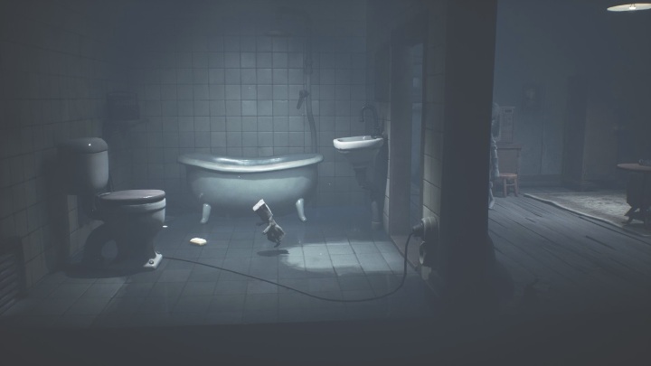 Quickly return the bathroom and jump into the spot right next to the shaft entrance - Little Nightmares 2: Building - a guide, walkthrough - Chapter 4 - Getting to the Tower - Little Nightmares 2 Guide