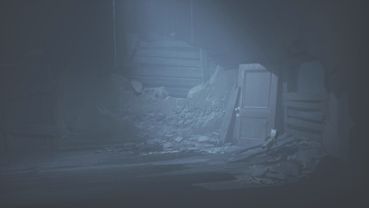 You will appear in a new room, to get out of it just climb up the boards, on the right side - Little Nightmares 2: Shop and Escape - walkthrough description - Chapter 4 - Getting to the Tower - Little Nightmares 2 Guide