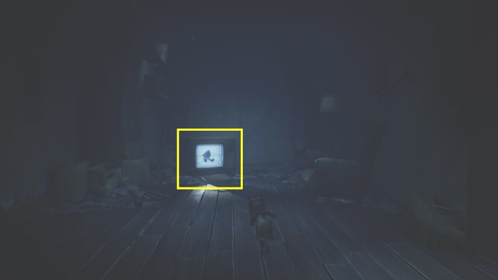You'll see Six on the TV - Little Nightmares 2: Shop and Escape - walkthrough description - Chapter 4 - Getting to the Tower - Little Nightmares 2 Guide