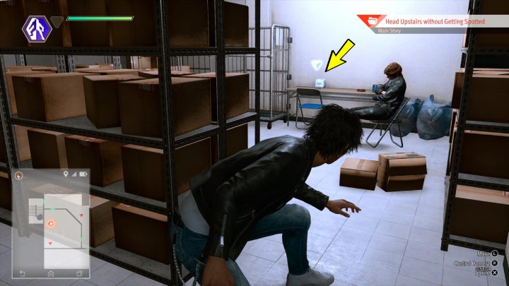 In stealth mode, open the door and hide behind cardboard boxes - Lost Judgment: Chapter 1 Black Sheep - walkthrough - Main storyline walkthrough - Lost Judgment game guide