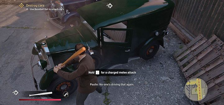 Start using a stick on any of the parked vehicles - Mafia Definitive Edition: Molotov Party - walkthrough - Walkthrough - Mafia Definitive Edition Guide, Walkthrough