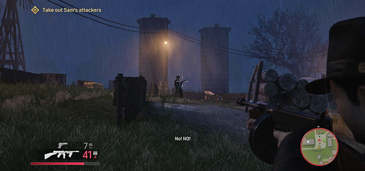 After leaving the building, you will notice Sam who is defending himself in the barn from attacks of the enemies - Mafia Definitive Edition: A Trip to the Country - walkthrough - Walkthrough - Mafia Definitive Edition Guide, Walkthrough