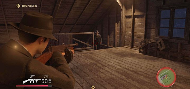 Watch out for opponents trying to reach the floor of the barn – they may use a ladder on the left and stairs on the right - Mafia Definitive Edition: A Trip to the Country - walkthrough - Walkthrough - Mafia Definitive Edition Guide, Walkthrough