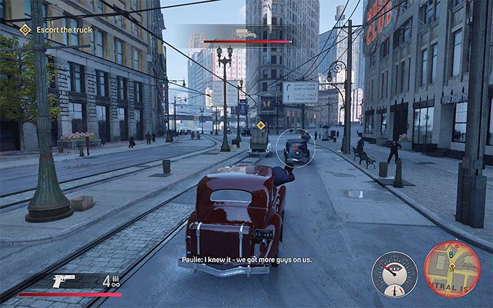 After you get into the vehicle, leave the parking lot, and start following the truck - Mafia Definitive Edition: Great Deal - walkthrough - Walkthrough - Mafia Definitive Edition Guide, Walkthrough
