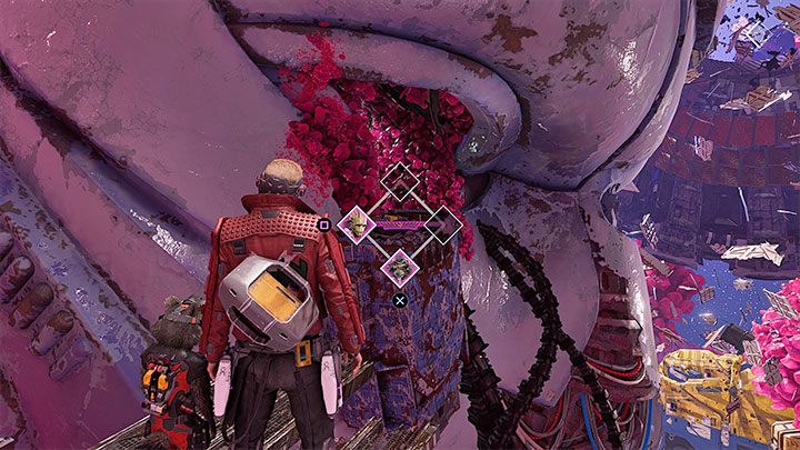 Next to the area where you solved the battery puzzle are some higher shelves you can climb onto - Guardians of the Galaxy: Prologue and Chapter 1 - walkthrough - Solucja - Guardians of the Galaxy Guide