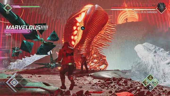 Keep throwing the bombs until the Dweller in Darkness loses his entire health and gets staggered - Guardians of the Galaxy: Chapter 4 - walkthrough - Walkthrough - Guardians of the Galaxy Guide