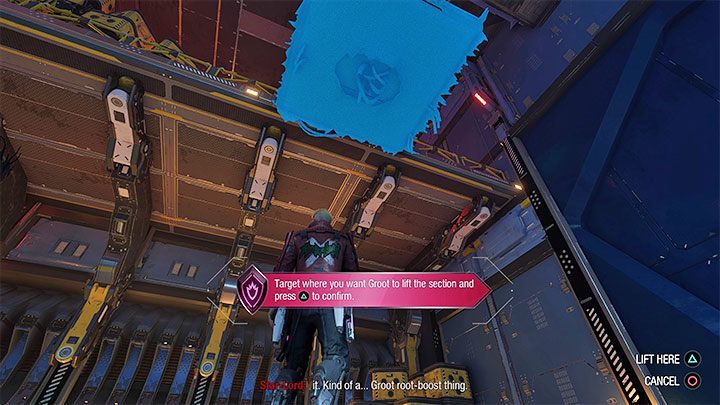 Still in the same room you must stand on the platform shown in picture 1 - Guardians of the Galaxy: Chapter 7 - walkthrough - Walkthrough - Guardians of the Galaxy Guide
