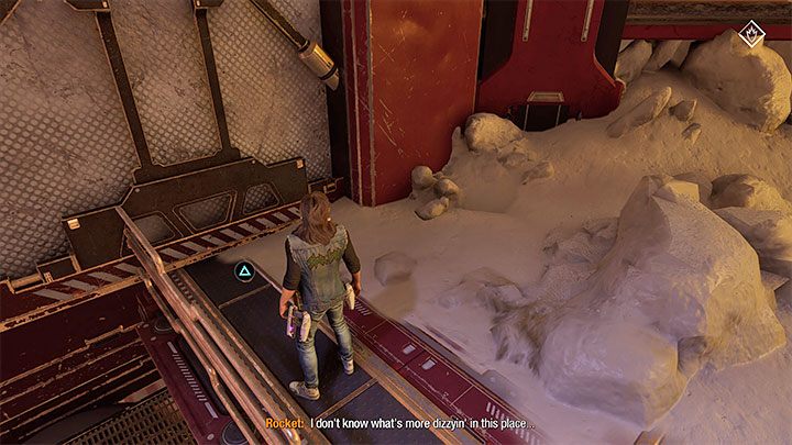 You can get the last secret of this mission after reaching the destroyed stairs shown in picture 1, which are close to the workbench - Guardians of the Galaxy: Chapter 12 - All secrets/collectibles, list - Secrets and Finds - Guardians of the Galaxy Guide