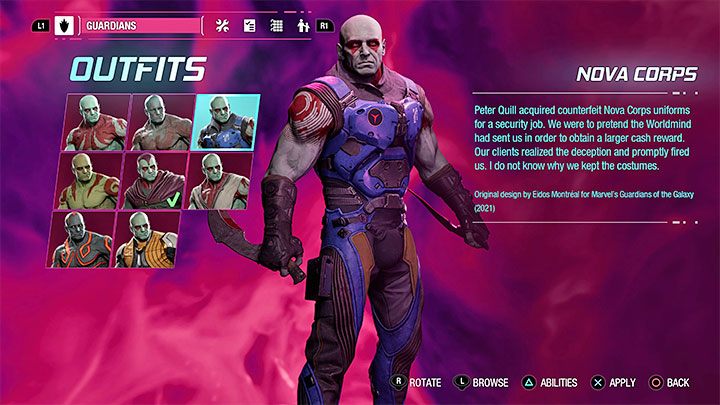 Dieses Outfit kann als Geheimnis in Kapitel 5 – Guardians of the Galaxy: Drax – Outfits – Kostüme – Guardians of the Galaxy Guide gefunden werden