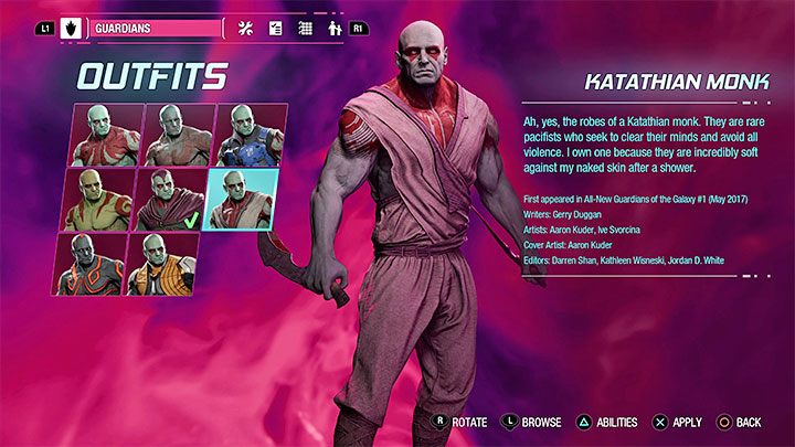 Dieses Outfit kann als Geheimnis in Kapitel 13 – Guardians of the Galaxy: Drax – Outfits – Kostüme – Guardians of the Galaxy Guide gefunden werden