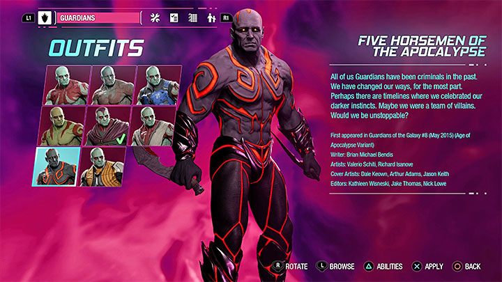 Dieses Outfit kann als Geheimnis in Kapitel 14 – Guardians of the Galaxy: Drax – Outfits – Kostüme – Guardians of the Galaxy Guide gefunden werden