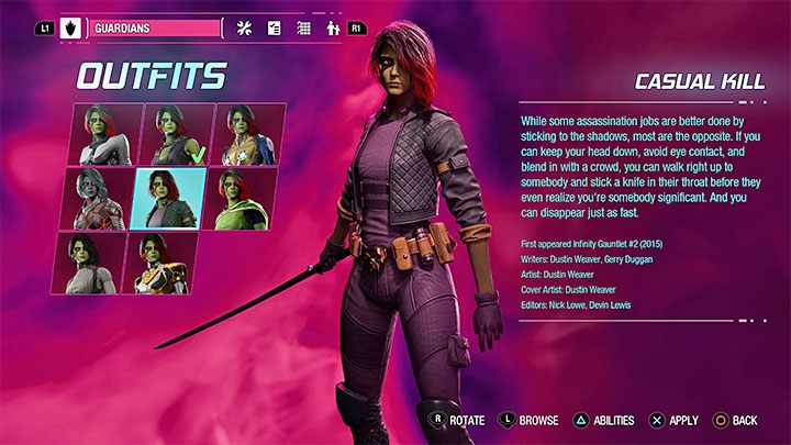 Dieses Outfit kann als Geheimnis in Kapitel 12 – Guardians of the Galaxy: Gamora – Outfits – Kostüme – Guardians of the Galaxy Guide gefunden werden