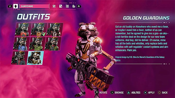 Sie erhalten dieses Outfit automatisch im Verlauf des Spiels – Guardians of the Galaxy: Rocket – Outfits – Kostüme – Guardians of the Galaxy Guide