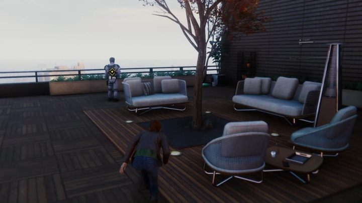 Youll have to reach the balcony while avoiding subsequent enemies, where youll find one last guy waiting to be dazed - Step Into My Parlour... - Marvels Spider-Man Walkthrough - Main missions - Marvels Spider-Man Game Guide