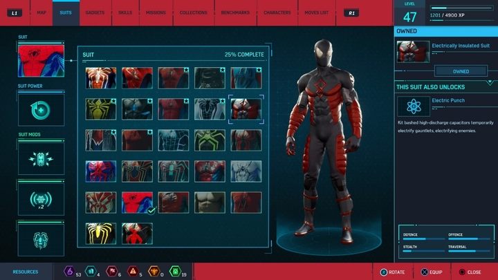 Crafting costs: 1 Research Token, 1 Base Token, 2 Landmark Tokens - All Marvels Spider-Man in-game suits - Suits and Gadgets - Marvels Spider-Man Game Guide