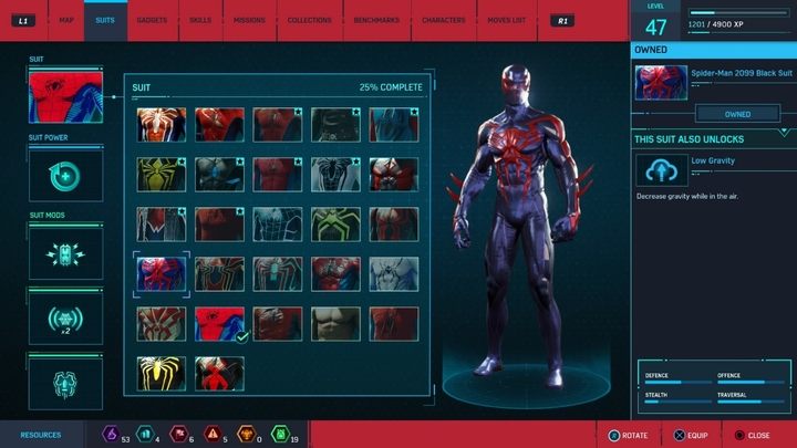 Crafting costs: 2 Base Tokens, 2 Crime Tokens, 2 Landmark Tokens - All Marvels Spider-Man in-game suits - Suits and Gadgets - Marvels Spider-Man Game Guide