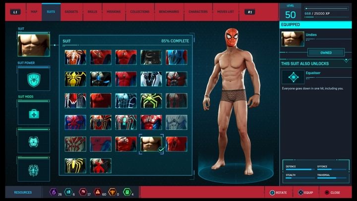 Crafting costs: Complete all major missions, side missions and all districts in 100% to unlock this Suit - All Marvels Spider-Man in-game suits - Suits and Gadgets - Marvels Spider-Man Game Guide