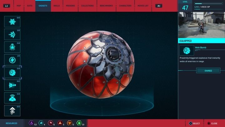 Gadget description: A proximity mine that instantly constrains all within the range - Gadgets description in Marvels Spider-Man - Suits and Gadgets - Marvels Spider-Man Game Guide