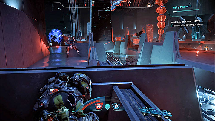 You have to defend yourself while platforms are being raised - How to defeat the final boss in the heart of Meridian? | Boss fights | Walkthrough - Boss battles - Mass Effect: Andromeda Game Guide