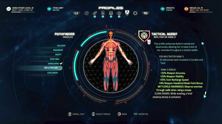 The Infiltrator profile on the Profile selection screen. - Infiltrator | Character profiles - Character profiles - Mass Effect: Andromeda Game Guide