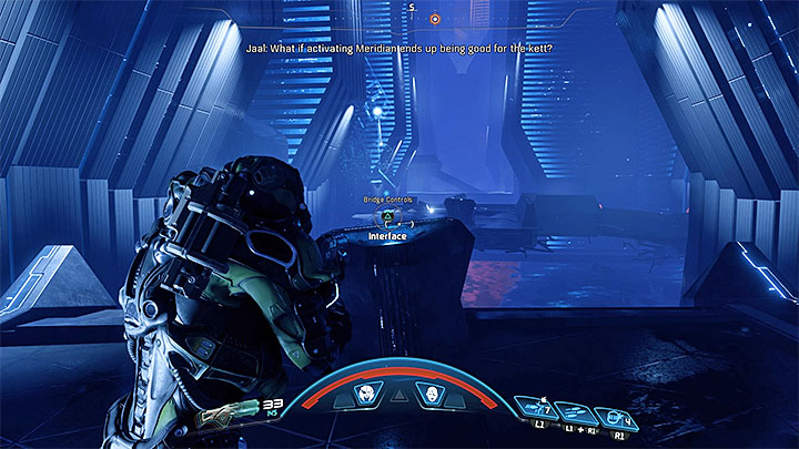 Double back using the same route, but be ready for an Remnant attack once you return to the large hall guarded by a turret - The Journey to Meridian | Priority Ops | Walkthrough - Priority Ops (Main quests) - Mass Effect: Andromeda Game Guide