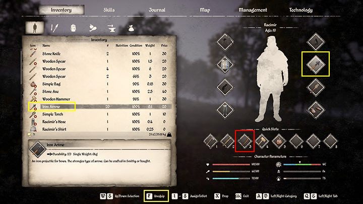 Set a bow in one of the slots - Medieval Dynasty: Hunting Guide - Basics - Medieval Dynasty Guide