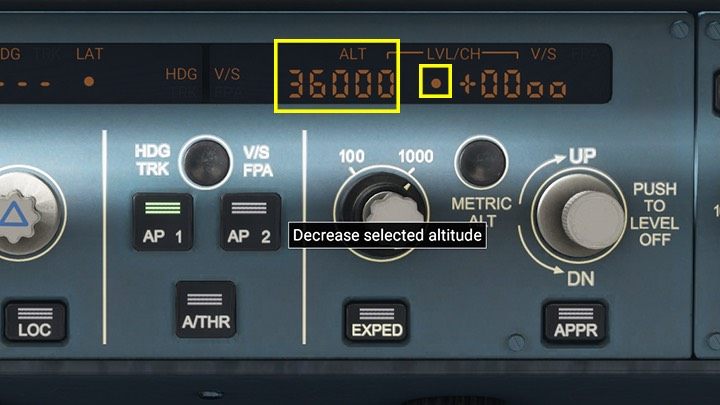 Using the mouse roll on the button turns it left and right to select the desired altitude, which can be seen in the display above - Microsoft Flight Simulator: Autopilot in a passenger aircraft - Passenger aircraft - Microsoft Flight Simulator 2020 Guide