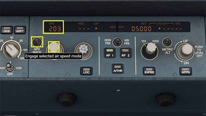 Specific speed selection mode SPD is useful when approaching a landing, when the autopilot is already descending the path, and the aircraft can not exceed a certain speed to safely touch the runway - Microsoft Flight Simulator: Autopilot in a passenger aircraft - Passenger aircraft - Microsoft Flight Simulator 2020 Guide
