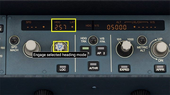 The HDG mode allows you to ignore the current flight plan and direct the aircraft to fly on the indicated course - Microsoft Flight Simulator: Autopilot in a passenger aircraft - Passenger aircraft - Microsoft Flight Simulator 2020 Guide