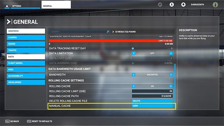 Then select the Cache New Region option - Microsoft Flight Simulator: Rolling Cache - Appendix - Microsoft Flight Simulator 2020 Guide