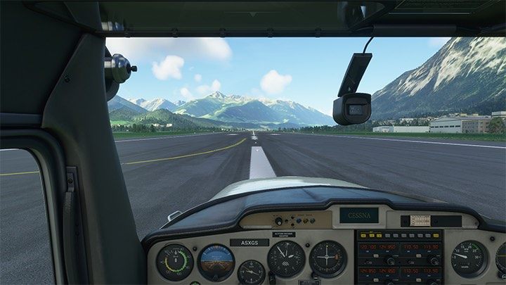 Durch leichtes Drücken der Leertaste wird die Kamera nach oben gehoben.  - Microsoft Flight Simulator: Take-off - Flugschule - Microsoft Flight Simulator 2020-Handbuch