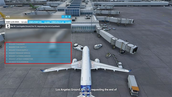 Die Pushback-Funktion bewegt das Flugzeug an einen Ort, an dem es frei mit dem Rollen beginnen kann – Microsoft Flight Simulator: Ground Services – Grundlagen – Microsoft Flight Simulator 2020-Handbuch