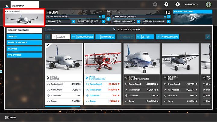 In addition to selecting the aircraft, you can change the current paint of the plane in the Liveries tab, but only if you have already downloaded or purchased them - Microsoft Flight Simulator: Game modes - Basics - Microsoft Flight Simulator 2020 Guide