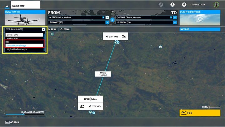 Unser Flugplan wurde nun um eine Reihe von Kontrollpunkten entlang der Route erweitert – Navigationspunkte mit seltsamen Namen (XEVLU, LUKOR, KOTEK und LOGDA) – Microsoft Flight Simulator: Flugplan – erweiterte Version – Advanced Flying – Microsoft Flight Simulator 2020 Guide