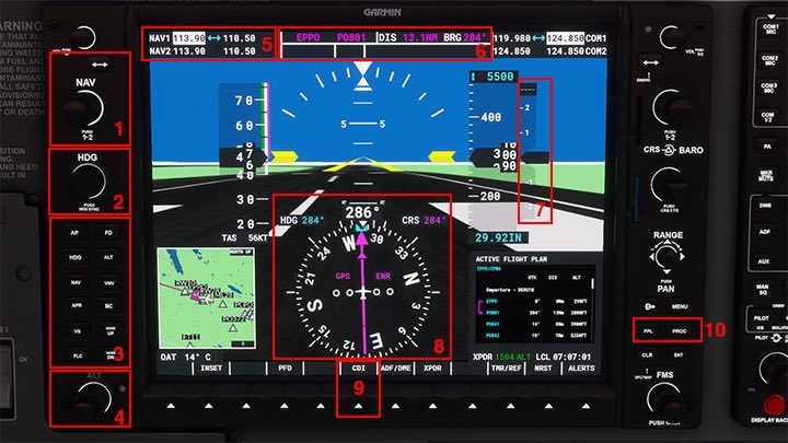 1- NAV - knob and button for setting the VOR or ILS radio frequency - Microsoft Flight Simulator: Autopilot - how to operate it? - Advanced Flying - Microsoft Flight Simulator 2020 Guide