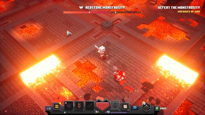 Ein Spezialangriff, mit dem Sie Ihre Gegner loswerden können, ist eine Lavaexplosion – Komplettlösung für Bosskämpfe in Minecraft Dungeons: Redstone Monstrosity – Bosse – Minecraft Dungeons Guide