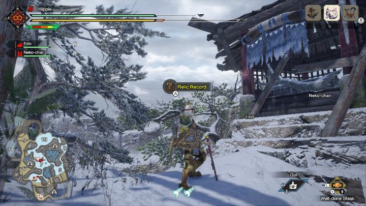 The first Old Message is located next to a small building, at the top of the mountain, near area 7 - Monster Hunter Rise: Old Messages - Frost Islands, collectibles, map - Frosty Islands - Monster Hunter Rise Guide