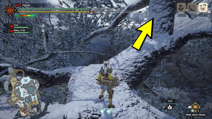 The second Old Message is on a tree near area 1 - Monster Hunter Rise: Old Messages - Frost Islands, collectibles, map - Frosty Islands - Monster Hunter Rise Guide