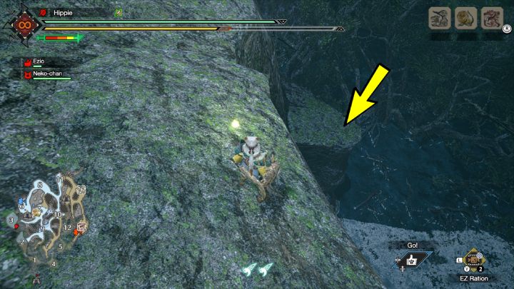 The ninth Rampage Old Message is on a rock shelf, on the edge of the map in area 3 - Monster Hunter Rise: Old Messages - Lava Caverns, collectibles, map - Lava Caves - Monster Hunter Rise Guide