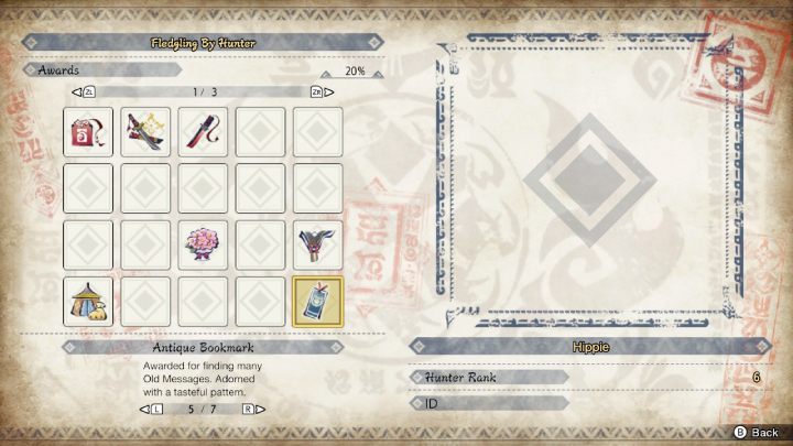 Once you have found all 10 Rampage Old Messages, you will receive Antique Bookmark You can check the special awards in the guild card of your characters - Monster Hunter Rise: Old Messages - Lava Caverns, collectibles, map - Lava Caves - Monster Hunter Rise Guide