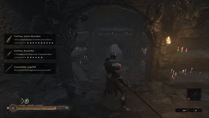 There is a hole on the right, walk through it and you will find a Petrified Winterglass and another inscription - Mortal Shell: Crypt of Martyrs walkthrough - Walkthrough - Mortal Shell Guide, Walkthrough
