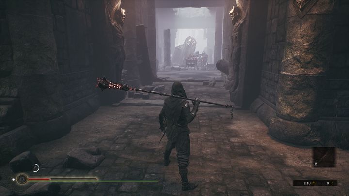 There is a hall in front of you, at the end of it, you will see a cauldron - Mortal Shell: Shrine of Ash walkthrough - Walkthrough - Mortal Shell Guide, Walkthrough