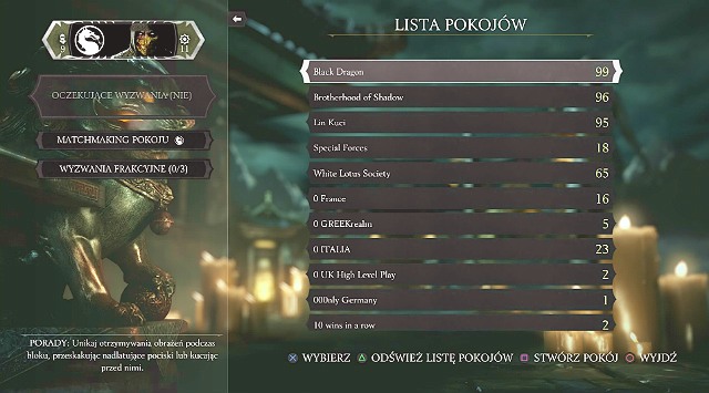 At your disposal, you have various rooms, where you meet players that expect a specific type of fight - In the web - Mortal Kombat X - Game Guide and Walkthrough