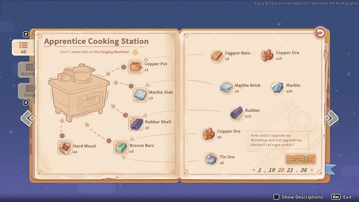 To build an Apprentice Cooking Station, you need the following materials - My Time at Sandrock: Cooking - Basics - My Time at Sandrock Guide, Walkthrough