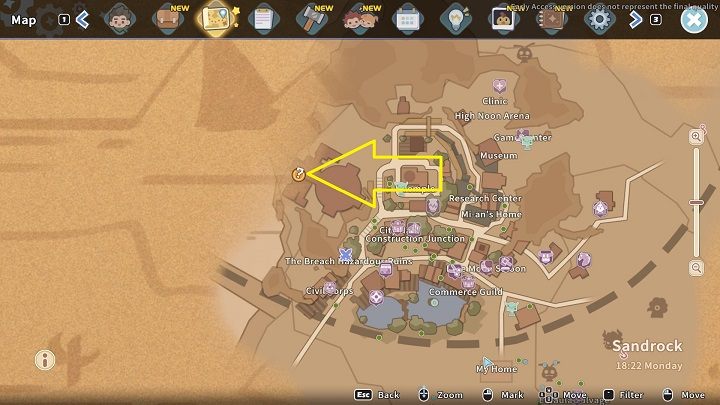 Head to the platform to the west of town (the location is shown in the picture above) - My Time at Sandrock: Operation De-Geeglate - walkthrough - Main missions - My Time at Sandrock Guide, Walkthrough