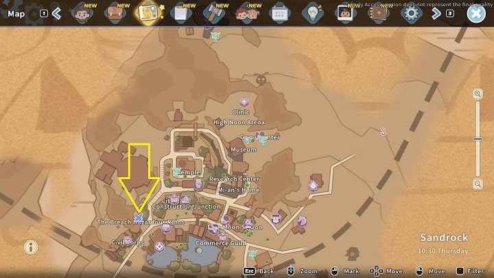 The Breach is located in the western part of the city, right next to Civil Corps - My Time at Sandrock: The Breach - Basics - My Time at Sandrock Guide, Walkthrough