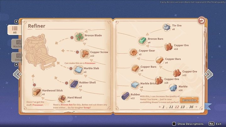 You need the following materials to build the Refiner - My Time at Sandrock: Items - how to upgrade? - FAQ - My Time at Sandrock Guide, Walkthrough