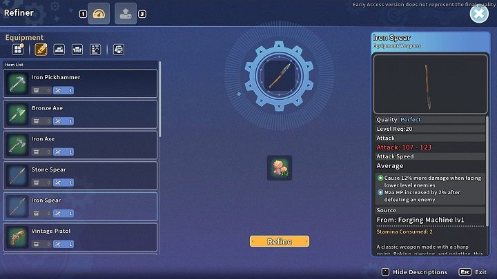 Interact with the Refiner machine to view the list of owned items you can upgrade - My Time at Sandrock: Items - how to upgrade? - FAQ - My Time at Sandrock Guide, Walkthrough